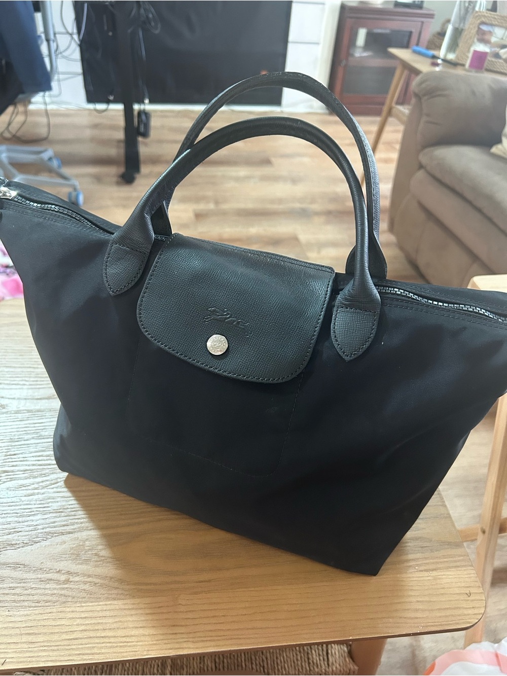 Longchamp Black Top-Handle Nylon Tote